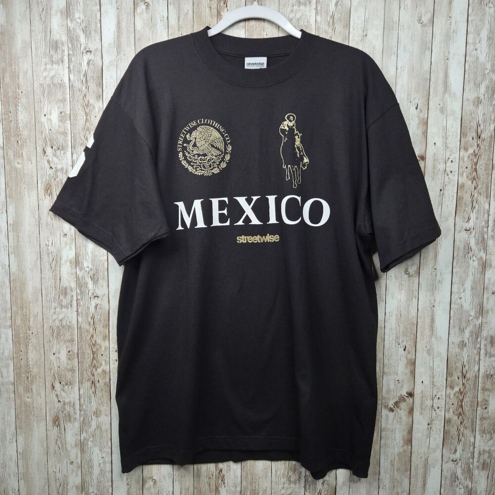 Streetwise Narco Polo T-Shirt Mexico Chicano Streetwear Tee Black Mens Size XL